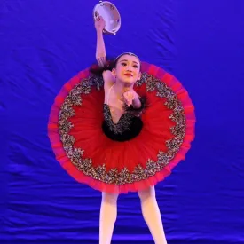 #88890 Spanish Style- Black Velvet Bodice with Red Tulle Pancake Tutu- Esmeralda Variation