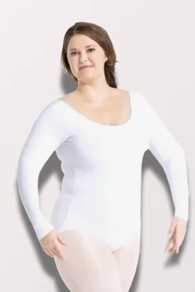 Adult Long Sleeve Cotton Leotard - White