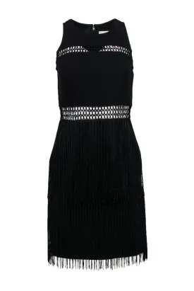 Aidan Mattox - Black Sleeveless Sheath Dress w/ Crochet Trim & Fringe Sz 4