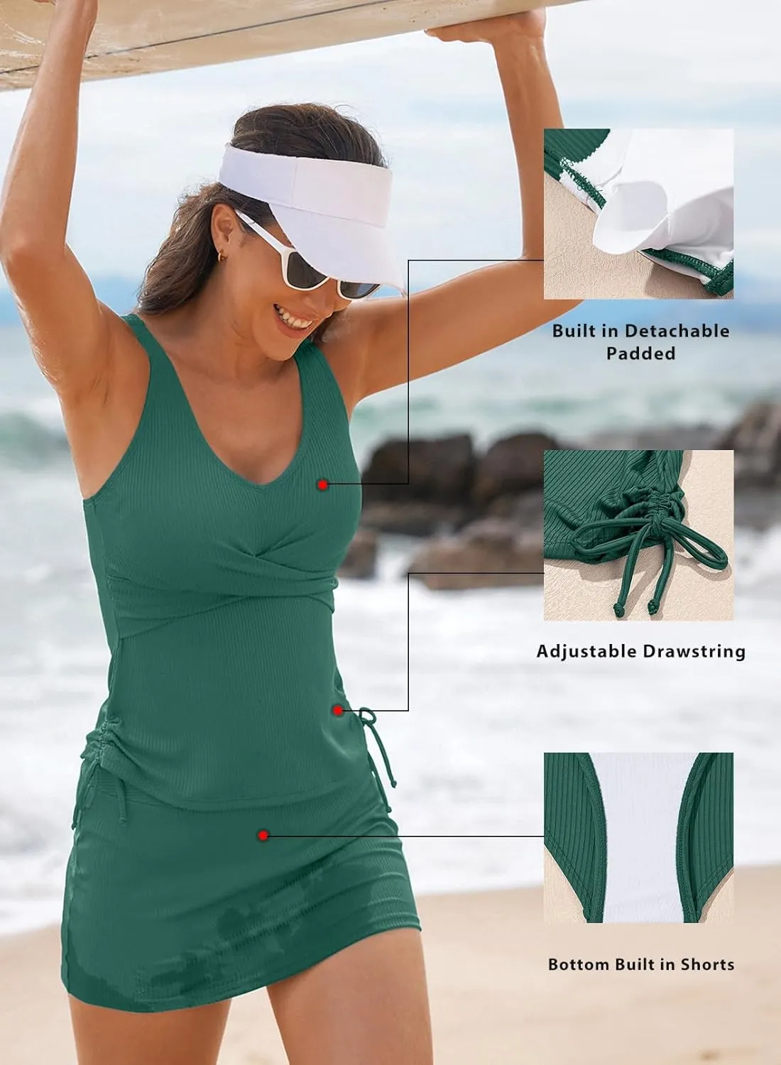 Aleumdr Women's Tankini Swimsuit Two Piece Tummy Control Bathing Suit Twist Front Swim Tank Top with Skirt