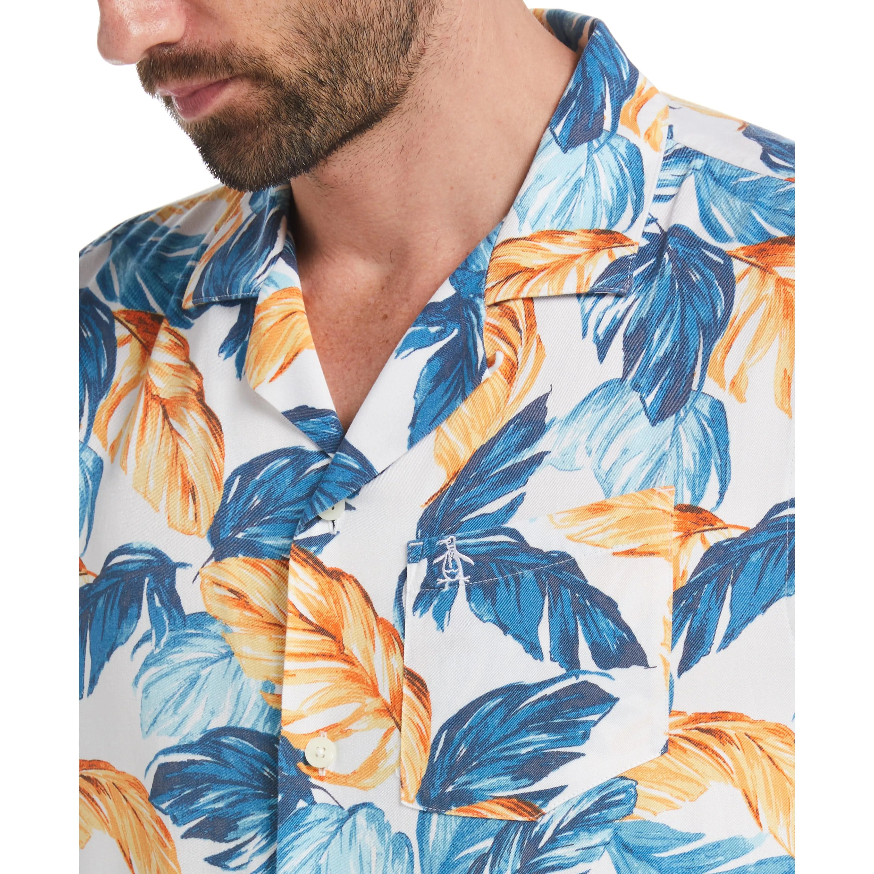 Allover Leaf Print Camp Collar Shirt