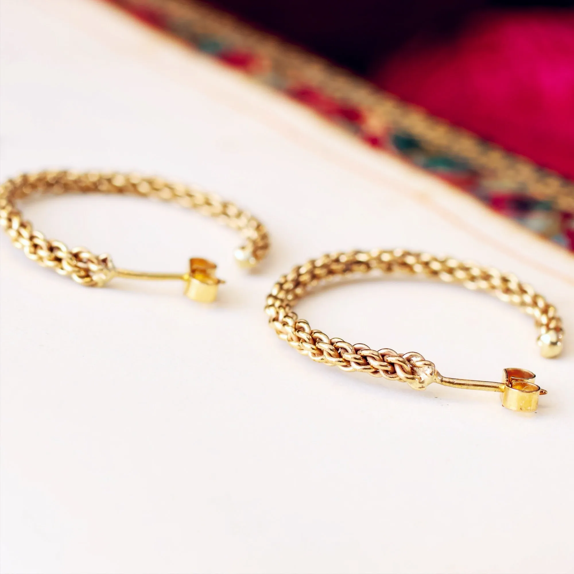Amazing! Vintage 1970's Woven Gold Hoop Earrings