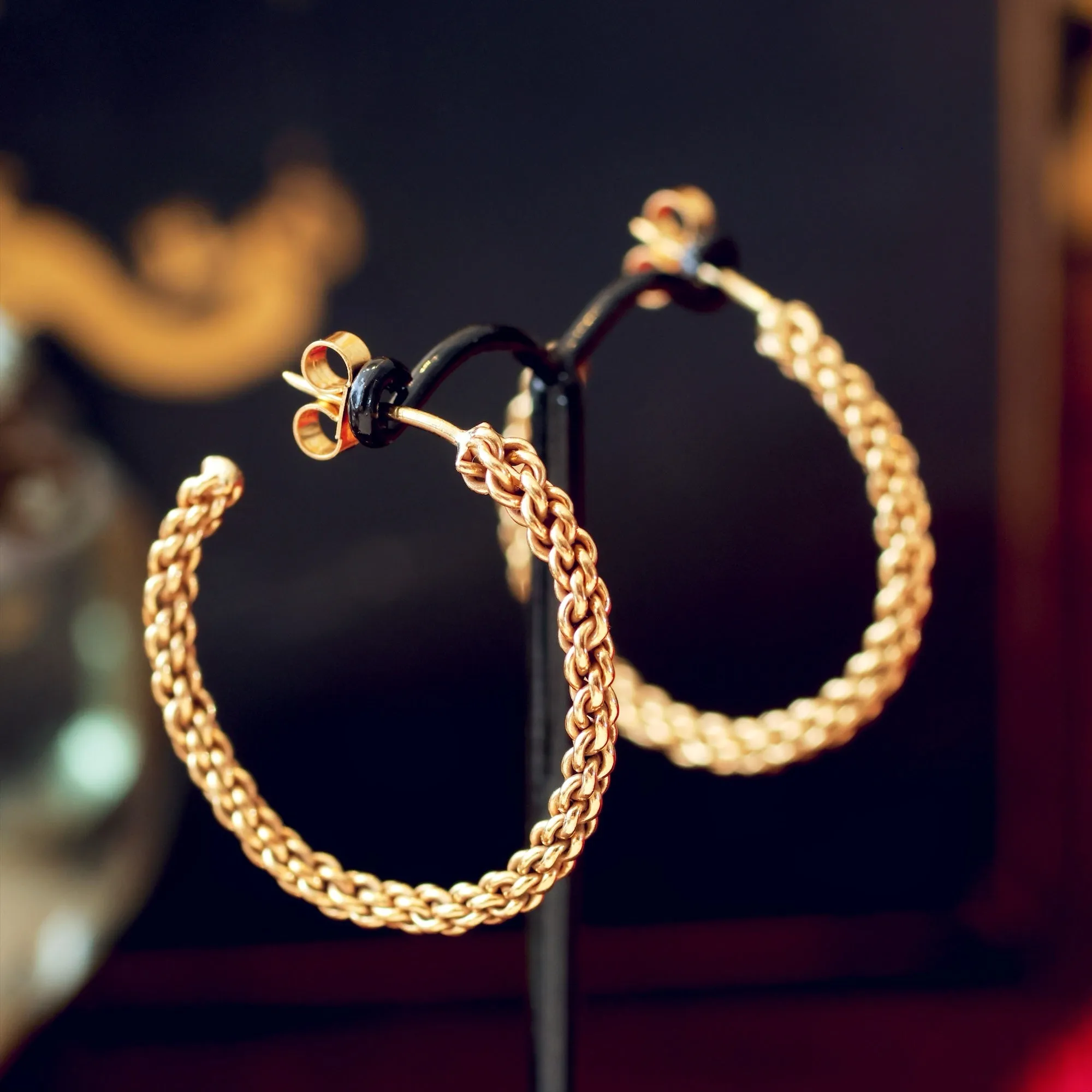 Amazing! Vintage 1970's Woven Gold Hoop Earrings