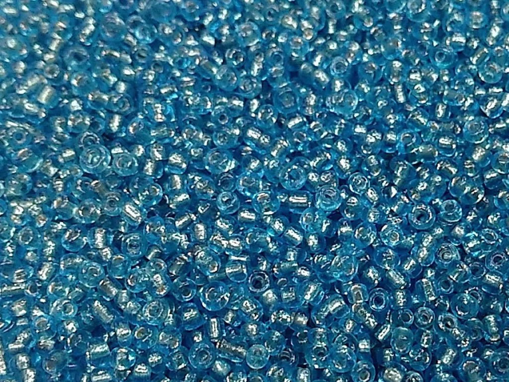 Aqua Blue Transparent Silverline Round Rocaille Glass Seed Beads (Wholesale)