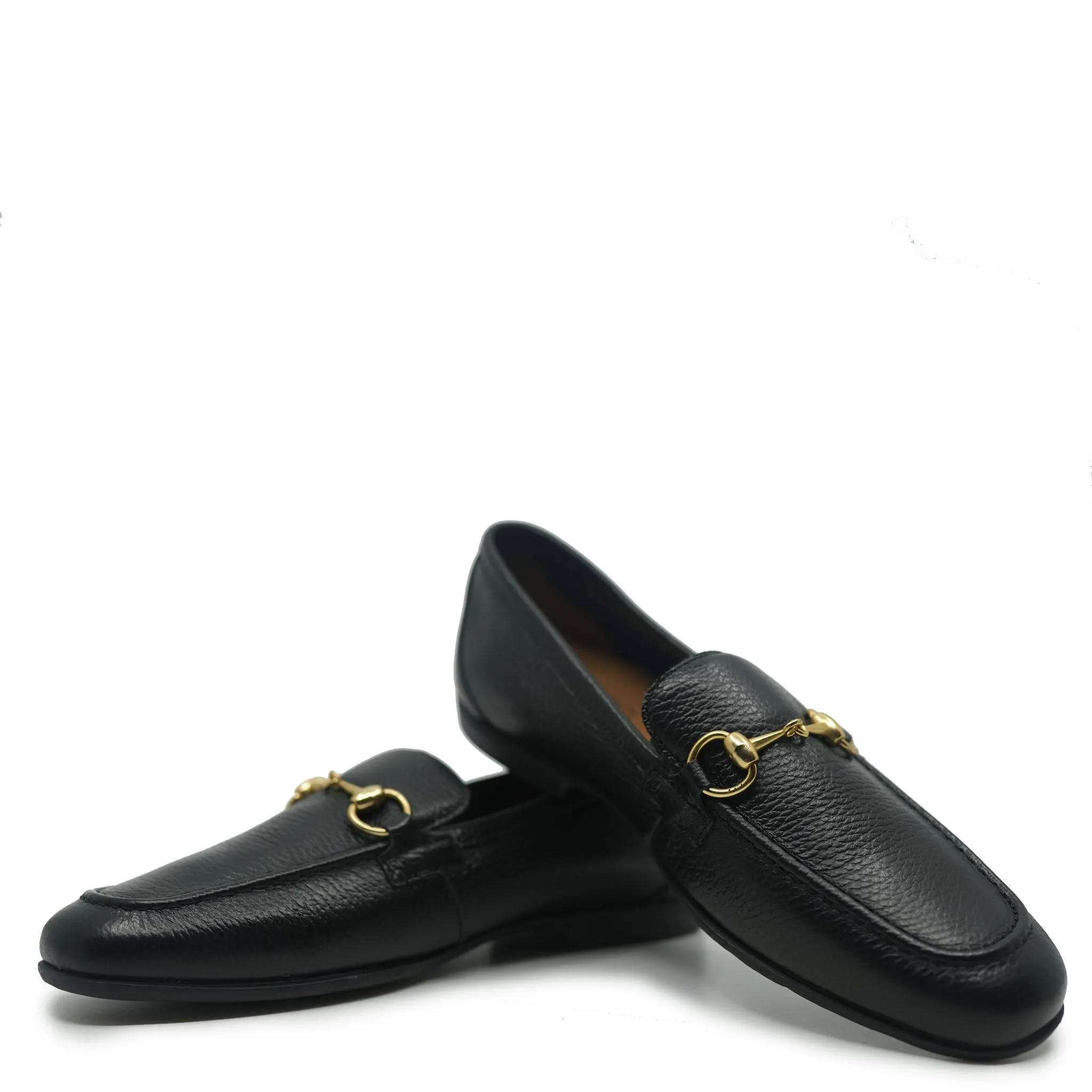 Atlanta Mocassin Black Pebbled Buckle Dress Loafer