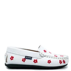 Atlanta Mocassin White and Red Floral Loafer
