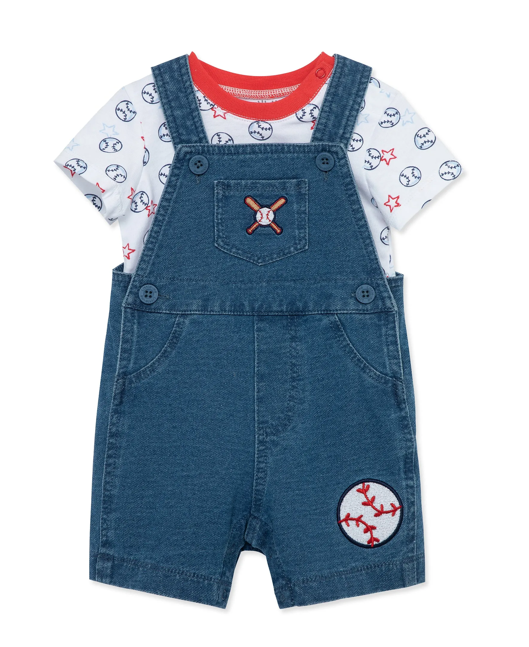 Baseball Cotton Knit Shortall Set (3M-12M)