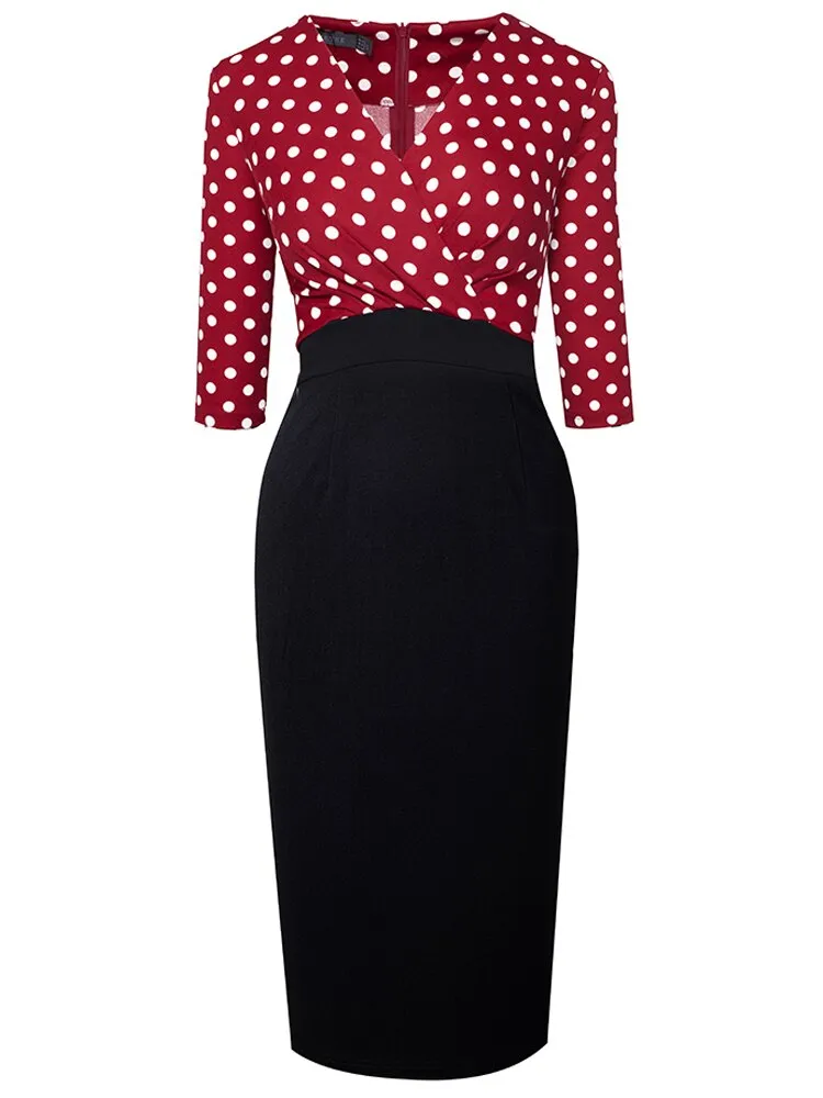 BerriesJam - 2024 Polka Dot Patchwork Formal Business Bodycon Slim Dress