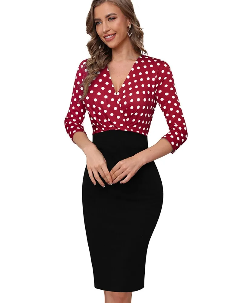 BerriesJam - 2024 Polka Dot Patchwork Formal Business Bodycon Slim Dress