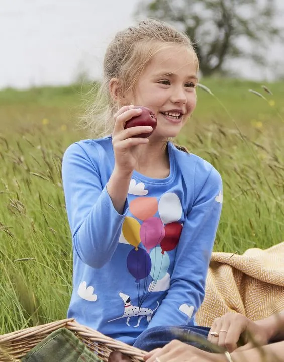 Bessie Long Sleeve Screenprint T-Shirt Blue Dalmatian | Joules
