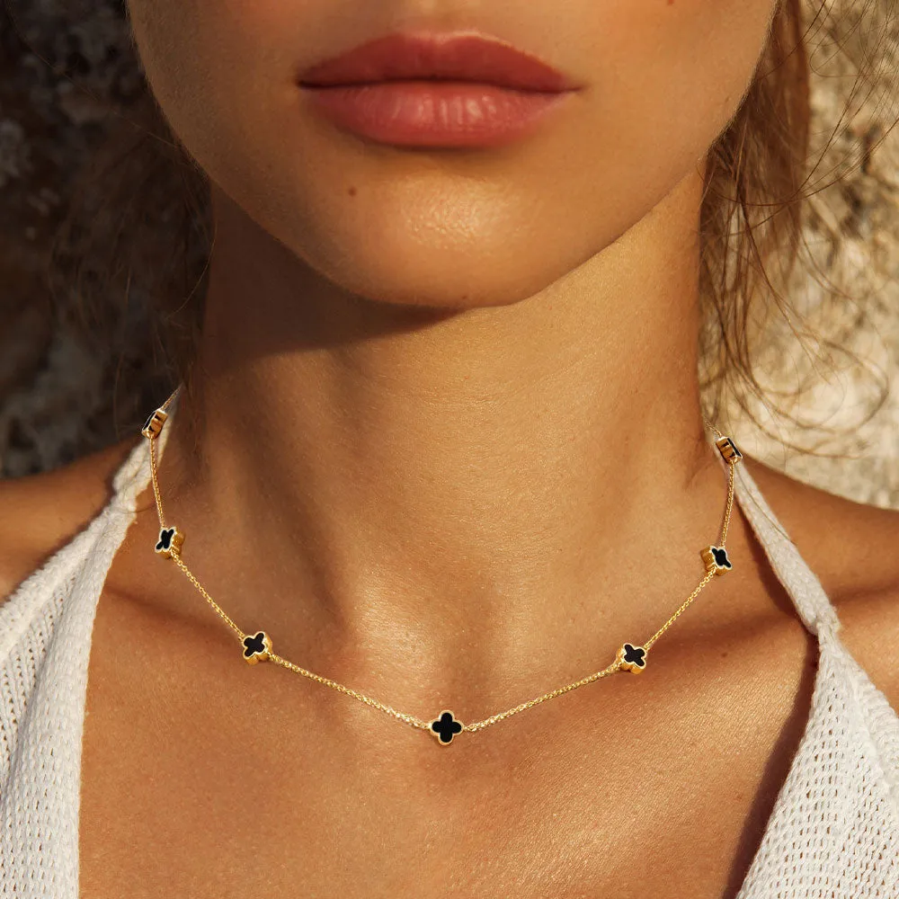 Black Gold Dipped Quatrefoil Station Necklace