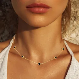 Black Gold Dipped Quatrefoil Station Necklace
