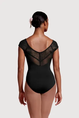 Bloch Saville Pleated Front Womens Mesh Cap Sleeve Leotard