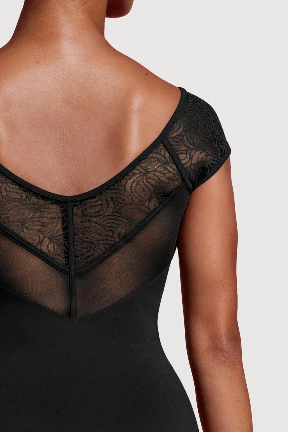 Bloch Saville Pleated Front Womens Mesh Cap Sleeve Leotard