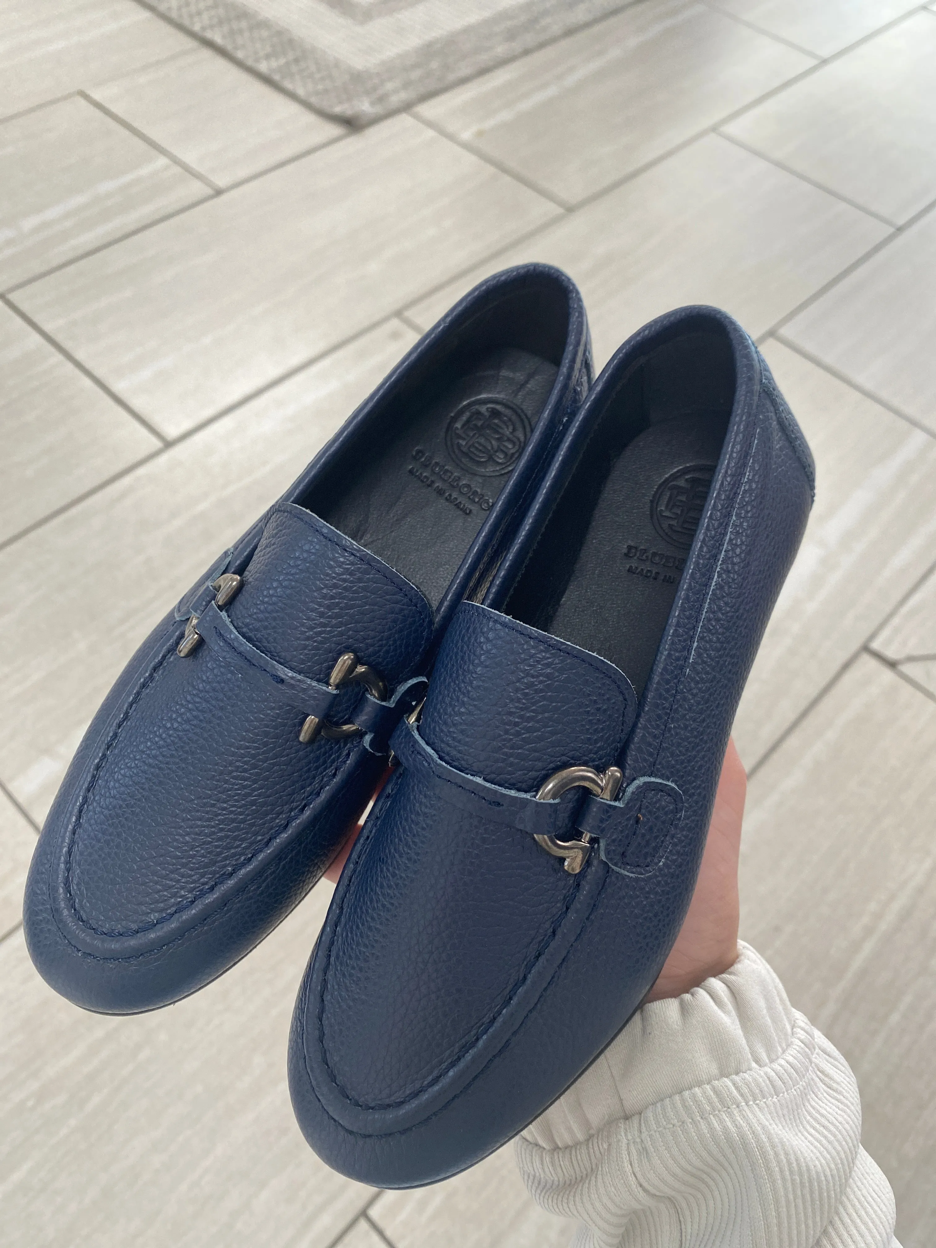 Blublonc Navy Pebbled Buckle Dress Shoe