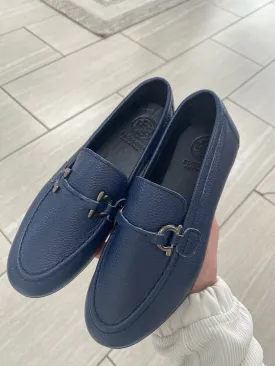 Blublonc Navy Pebbled Buckle Dress Shoe