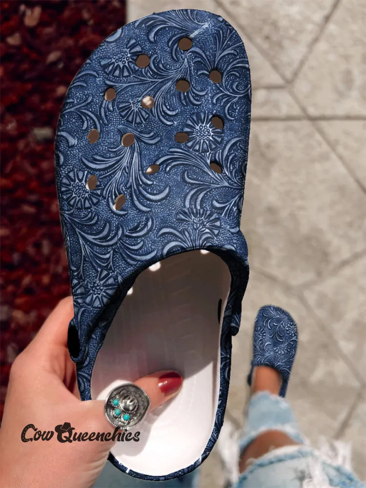 Blue Dark Printed Casual Slippers