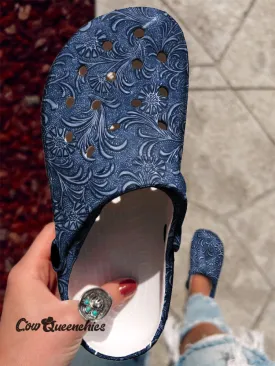 Blue Dark Printed Casual Slippers