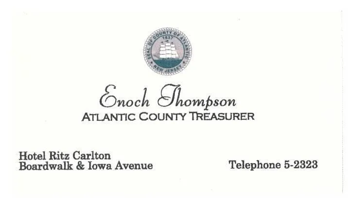 Boardwalk Empire: Nucky Thompson's Atlantic County Treasurer Business Card