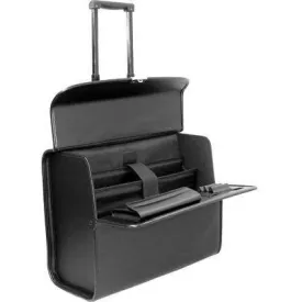 Busby Triton Bonded Leather Pilot Bag On Wheels | Black