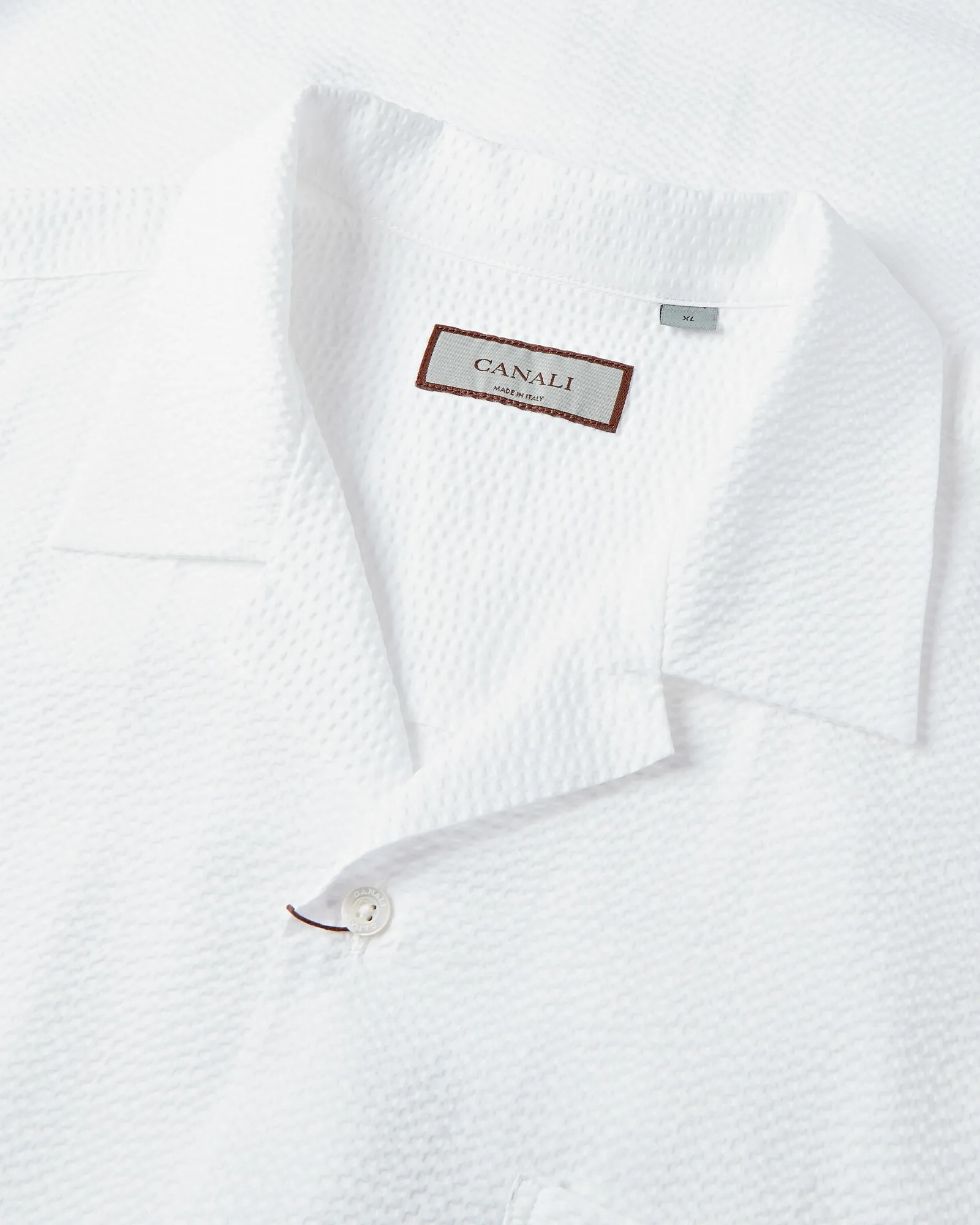 Canali Seersucker Short Sleeve Shirt (White)