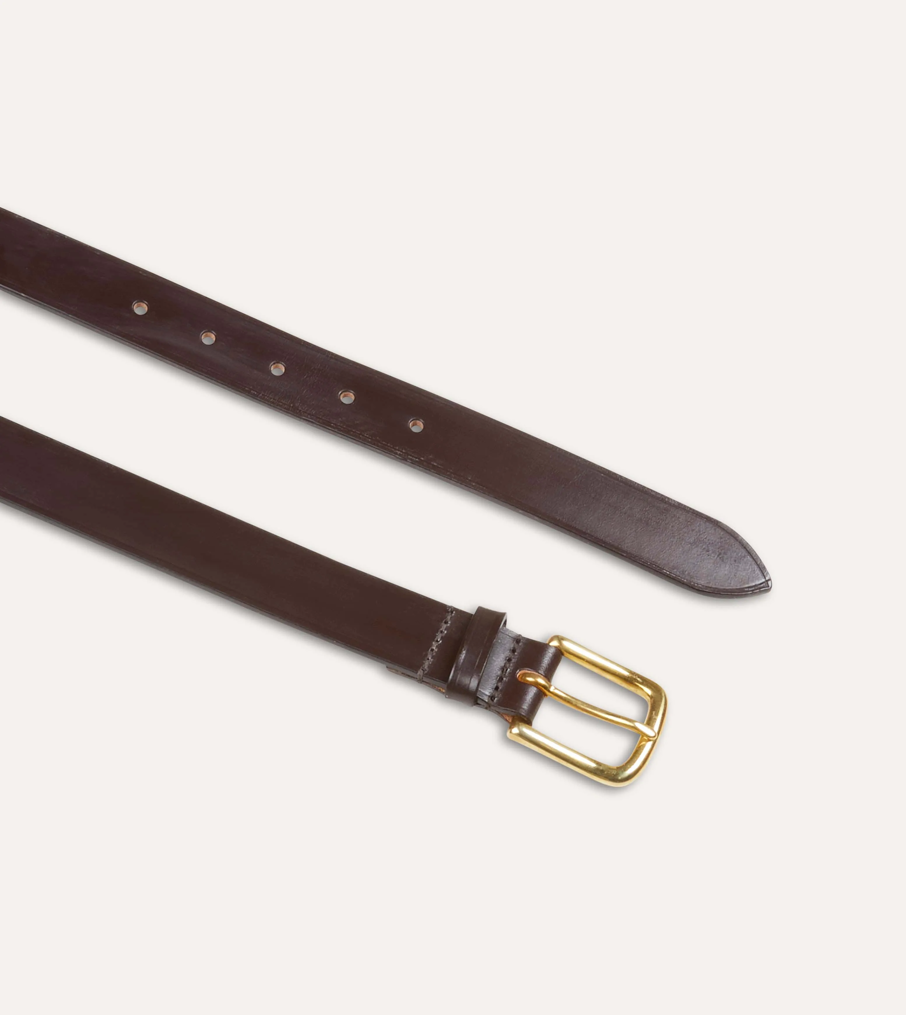 Dark Brown Unlined Bridle Leather Belt with Brass Buckle