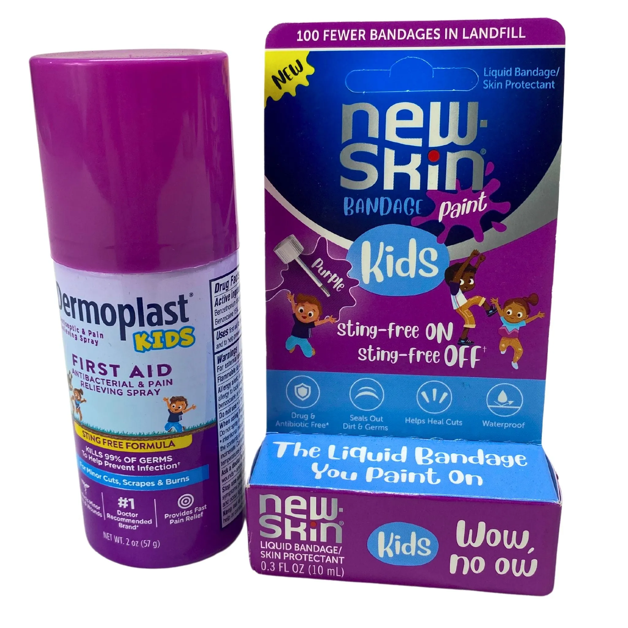 Dermoplast Kids First Aid Antibacterial Spray 2OZ & New Skin Bandage Paint Kids Liquid Bandage/Skin Protectant 0.3OZ Mix (80 Pcs Lot)