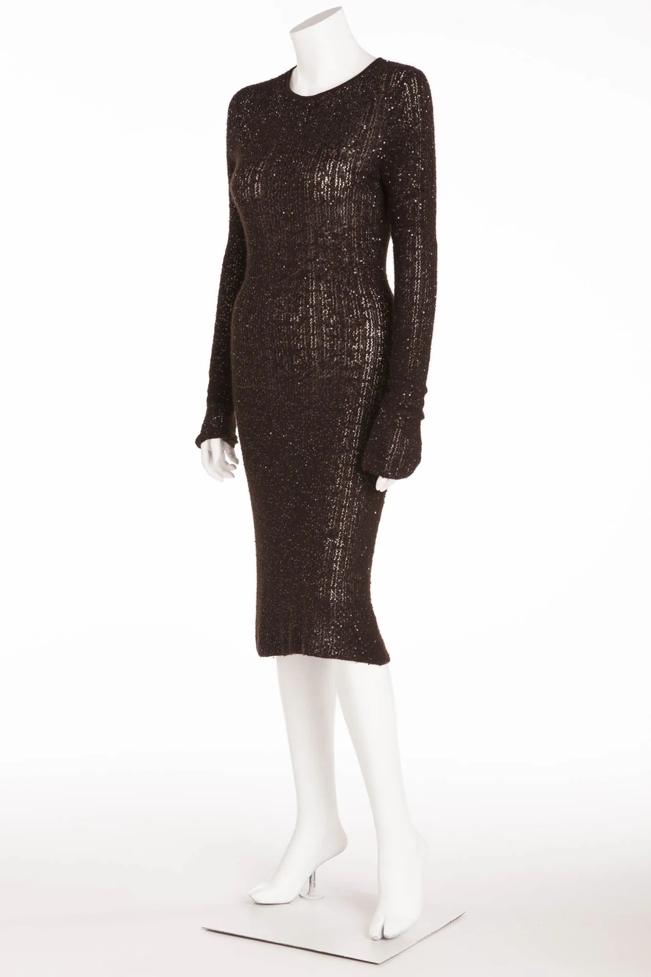 Donna Karan - Black Long Sleeve Knitted Dress with Sequins -