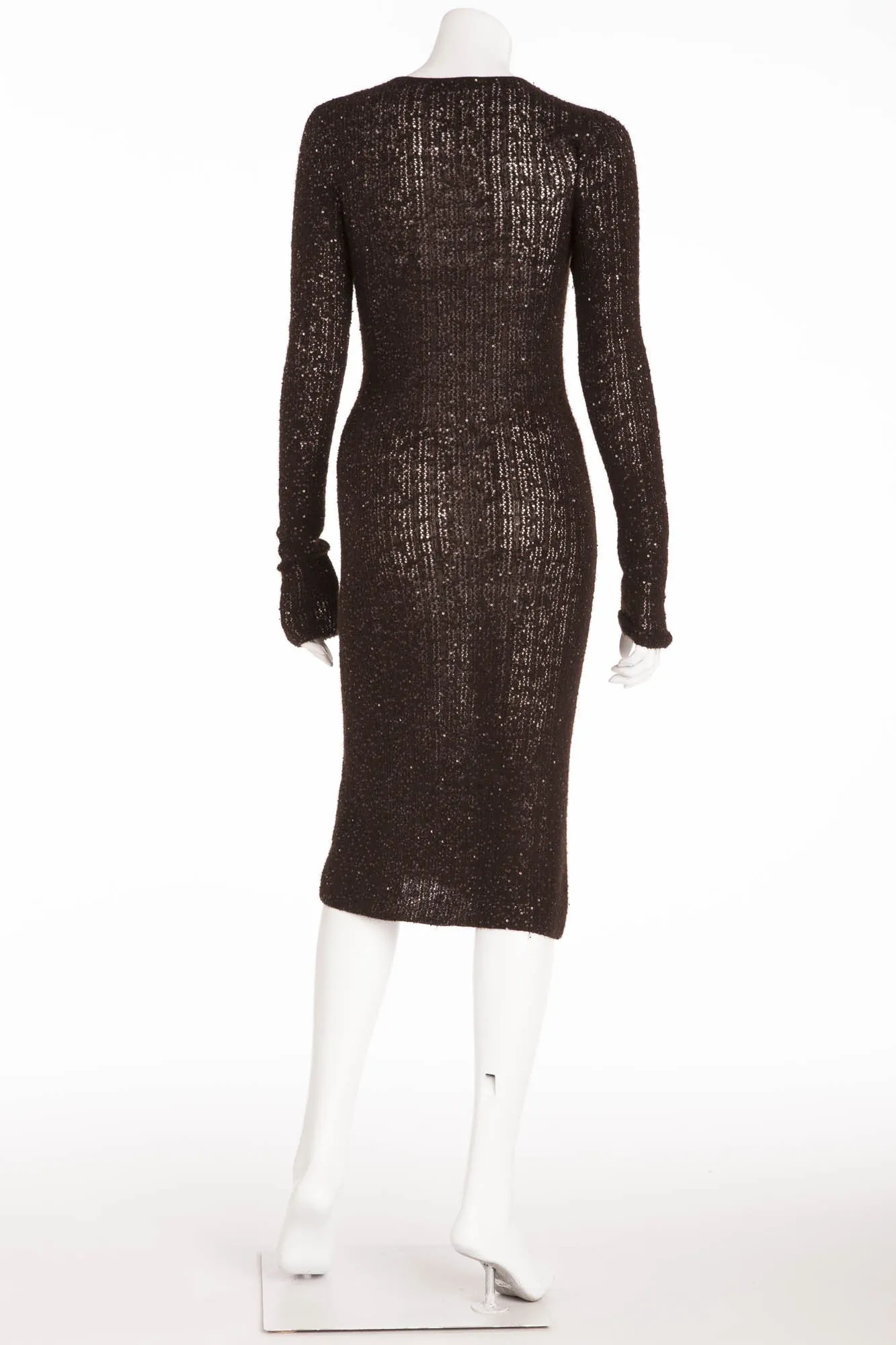Donna Karan - Black Long Sleeve Knitted Dress with Sequins -