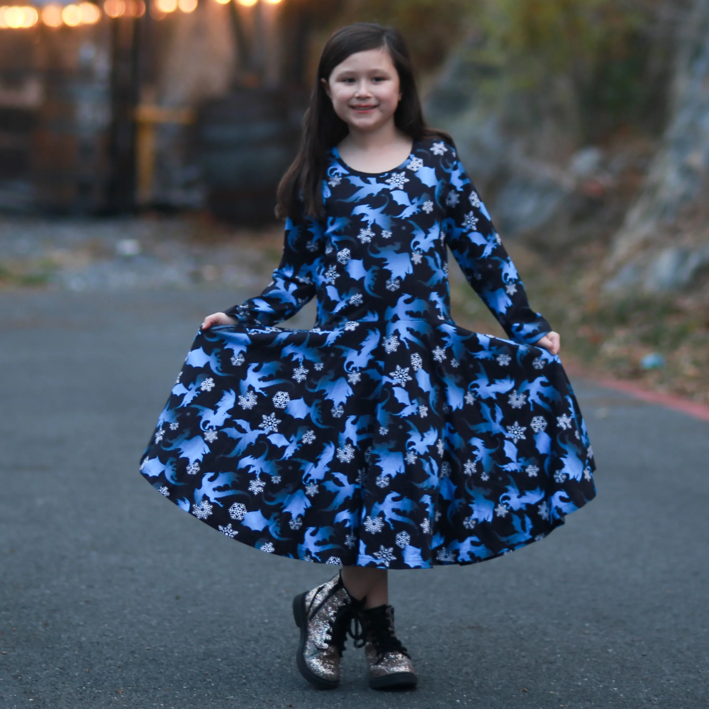 Dragons & Snowflakes Kids Twirl Dress [FINAL SALE]