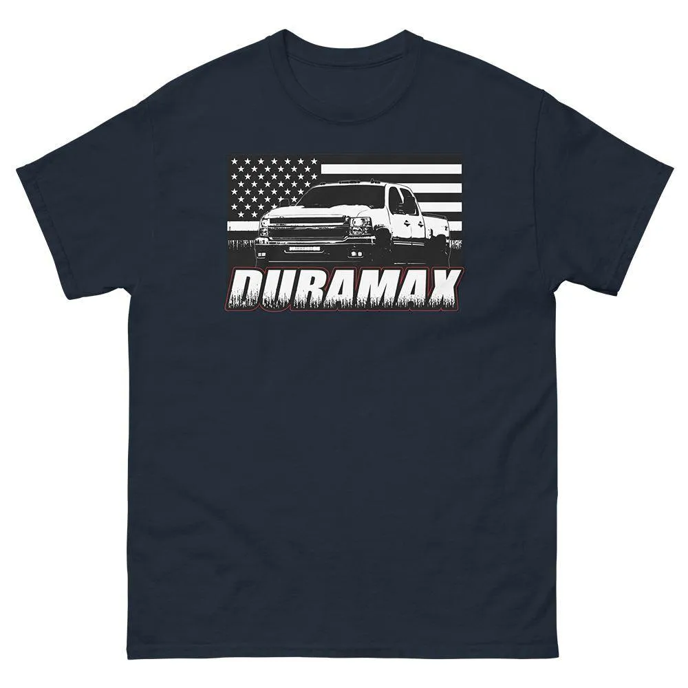 Duramax Diesel T-Shirt With 2008-2014 2500HD and American Flag