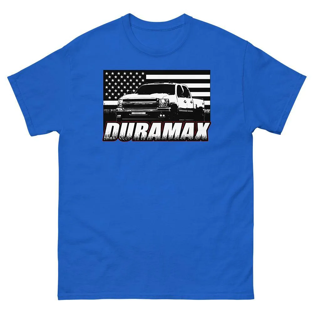 Duramax Diesel T-Shirt With 2008-2014 2500HD and American Flag