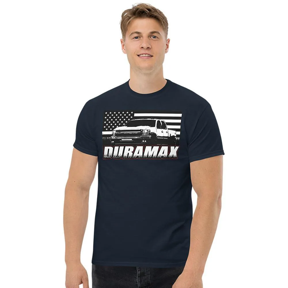 Duramax Diesel T-Shirt With 2008-2014 2500HD and American Flag