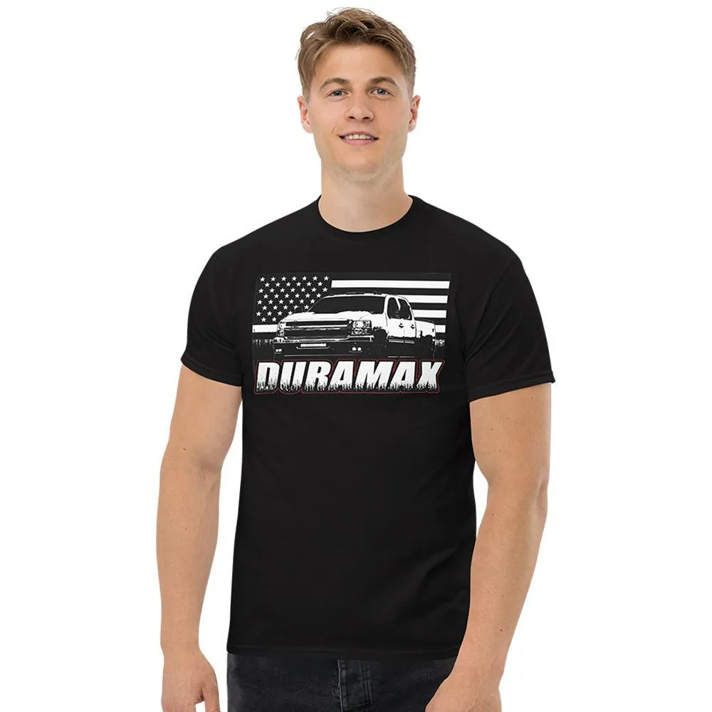 Duramax Diesel T-Shirt With 2008-2014 2500HD and American Flag