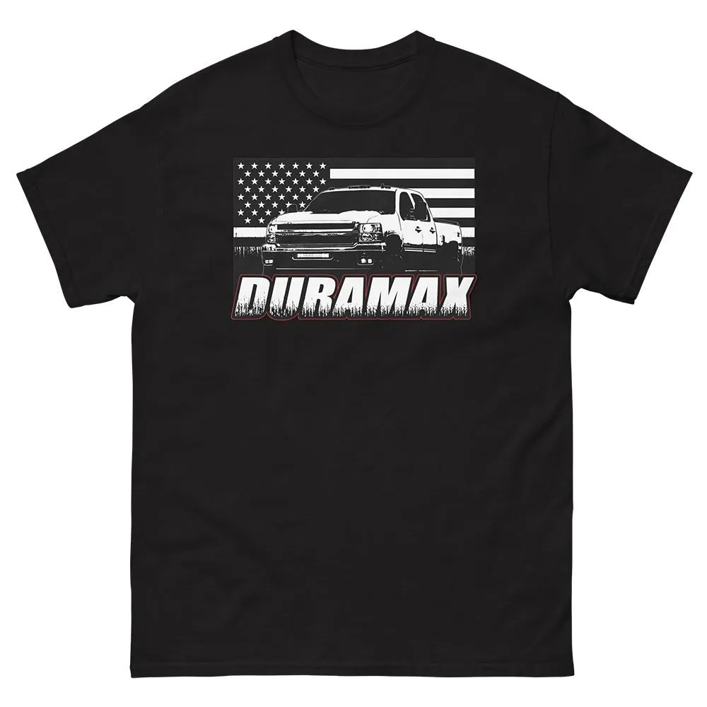Duramax Diesel T-Shirt With 2008-2014 2500HD and American Flag