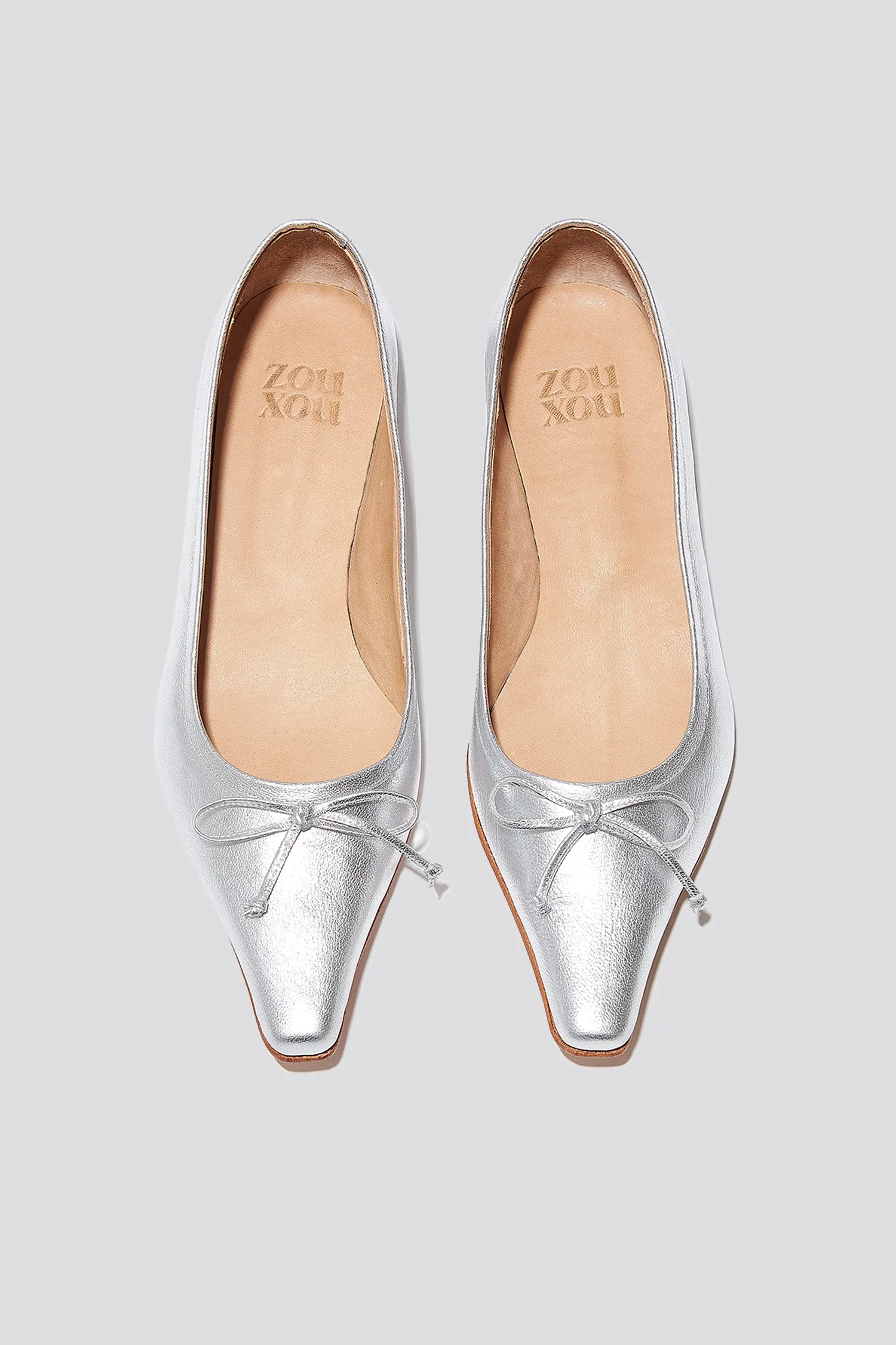 Ema Bow Ballet Flat in Silver