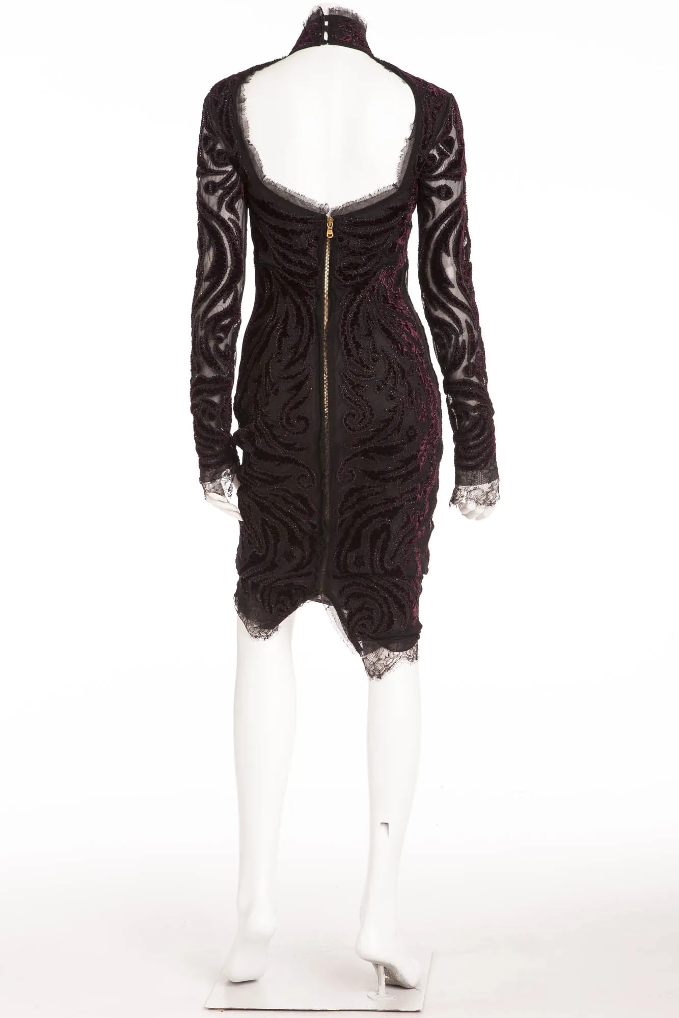 Emilio Pucci - Brand New Long Sleeve Beaded Embellished Burgundy   Black Velvet Dress NWT - IT 42