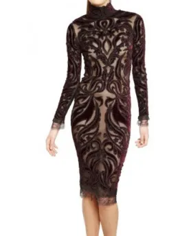 Emilio Pucci - Brand New Long Sleeve Beaded Embellished Burgundy   Black Velvet Dress NWT - IT 42