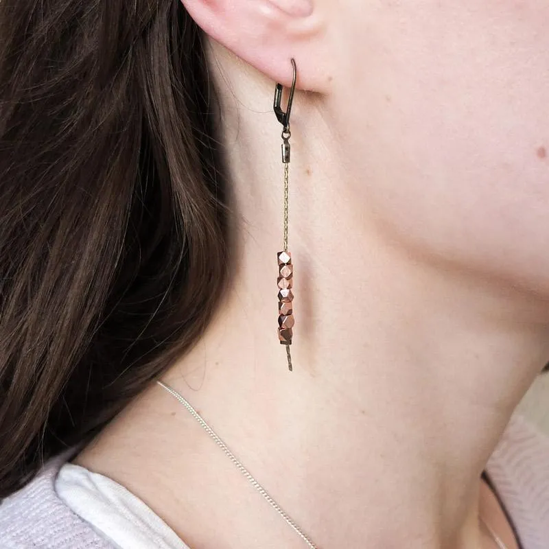 Faceted Bead Earrings - Copper Plated