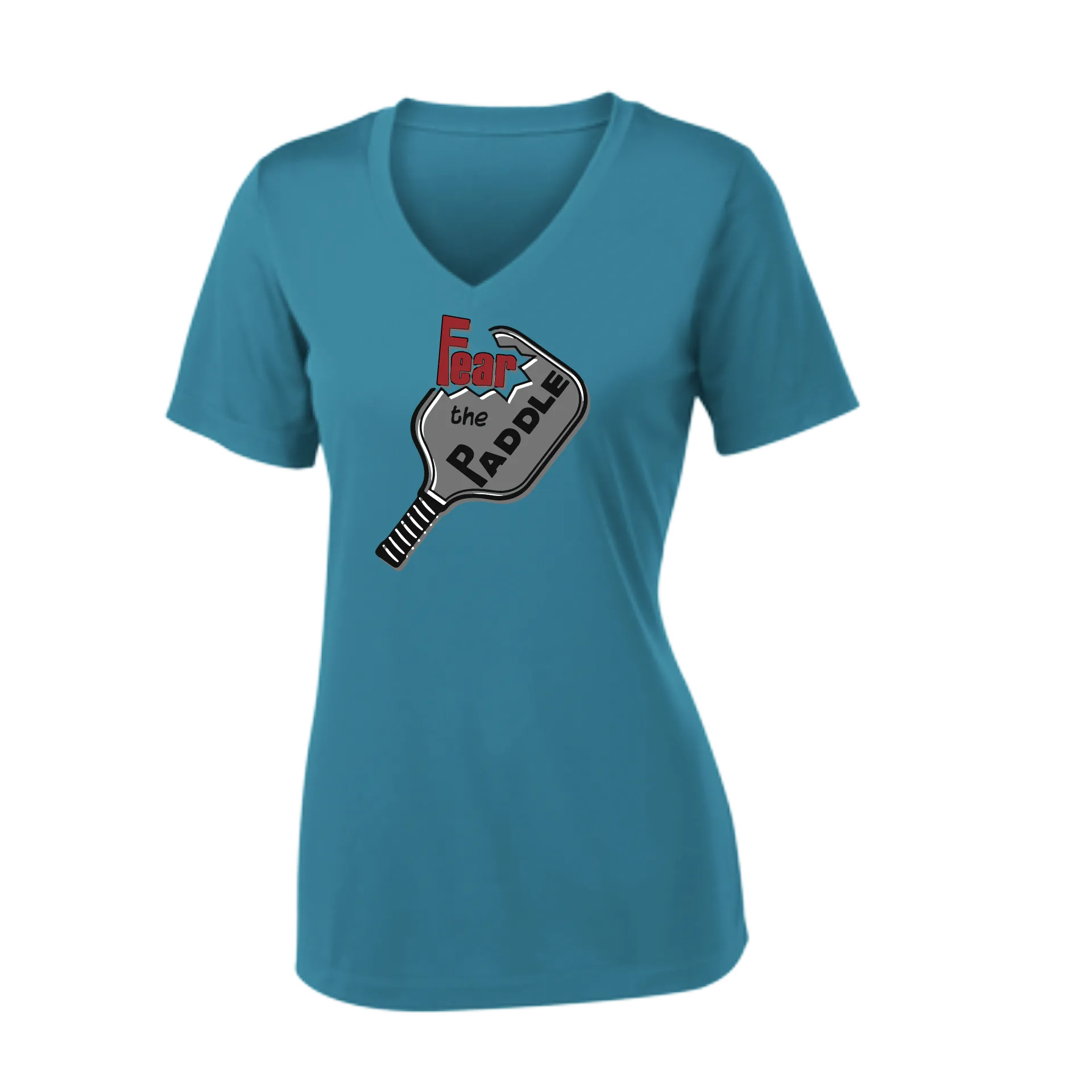 Fear The Paddle | Women's Short Sleeve V-Neck Pickleball Shirts | 100% Polyester