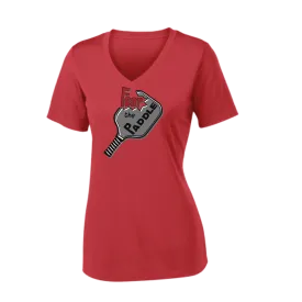 Fear The Paddle | Women's Short Sleeve V-Neck Pickleball Shirts | 100% Polyester