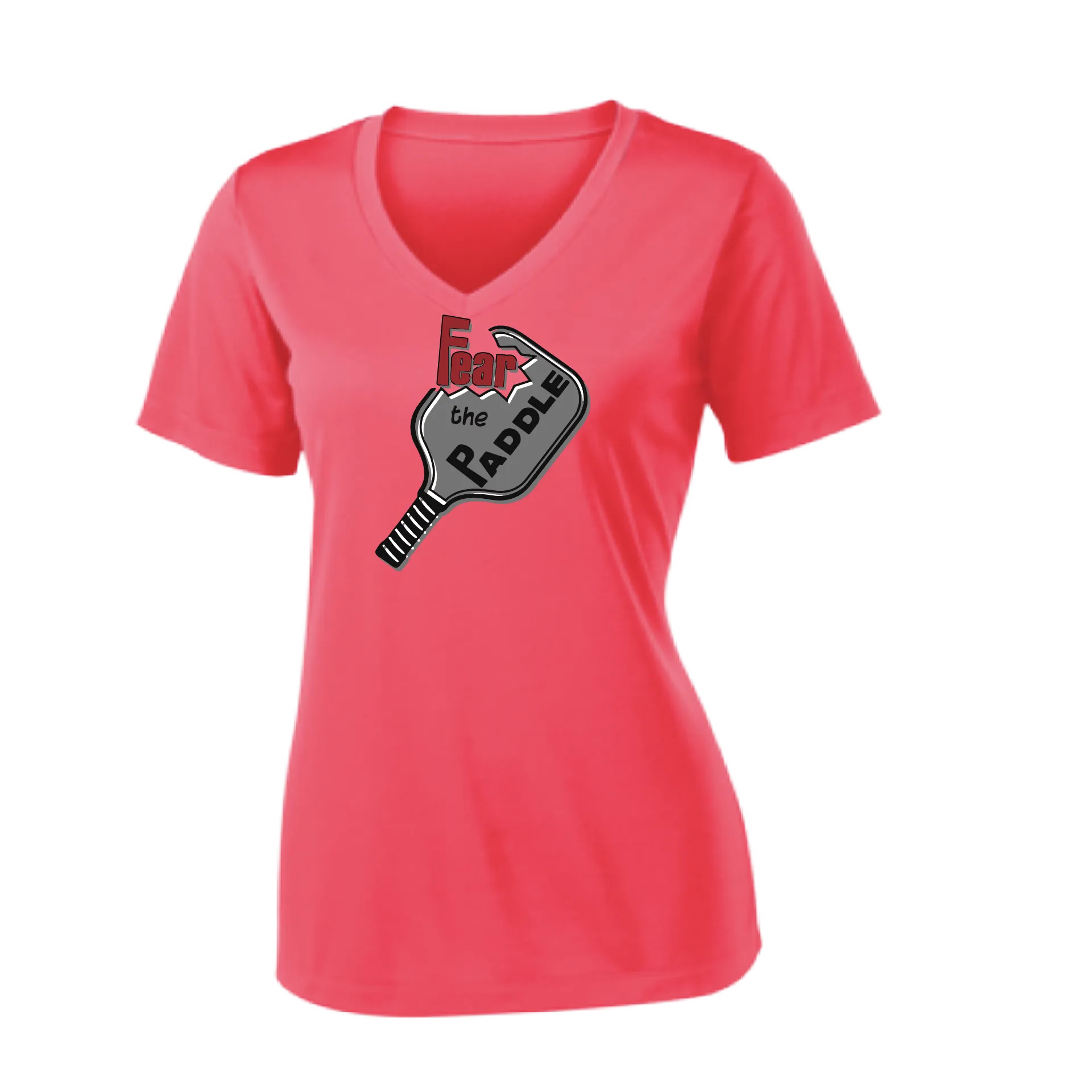 Fear The Paddle | Women's Short Sleeve V-Neck Pickleball Shirts | 100% Polyester