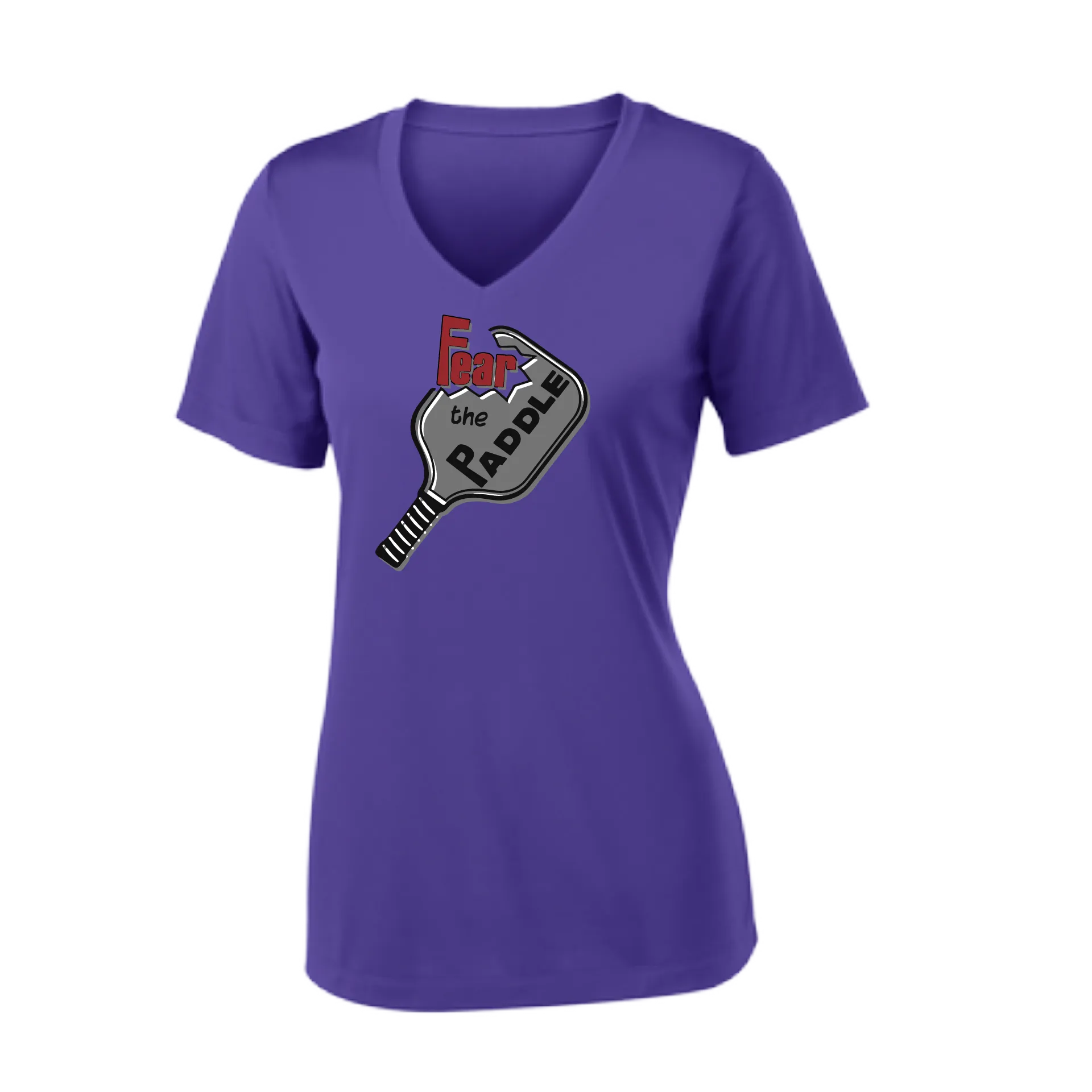 Fear The Paddle | Women's Short Sleeve V-Neck Pickleball Shirts | 100% Polyester