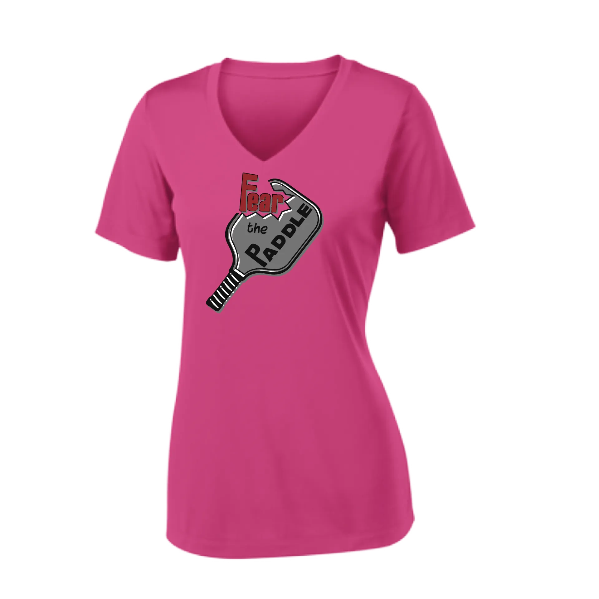 Fear The Paddle | Women's Short Sleeve V-Neck Pickleball Shirts | 100% Polyester