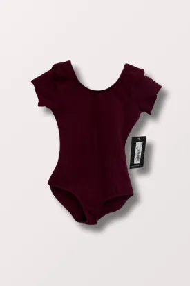 Girls Short Sleeve Round Neck Leotard - Burgundy