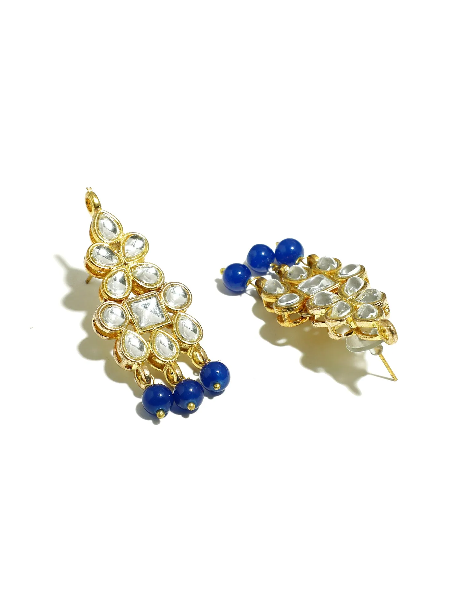 Gold Plated Blue Beads Kundan Dangler Earrings for Women