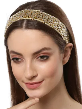 Gold-Plated Handcrafted Kundan-Embellished Hairband