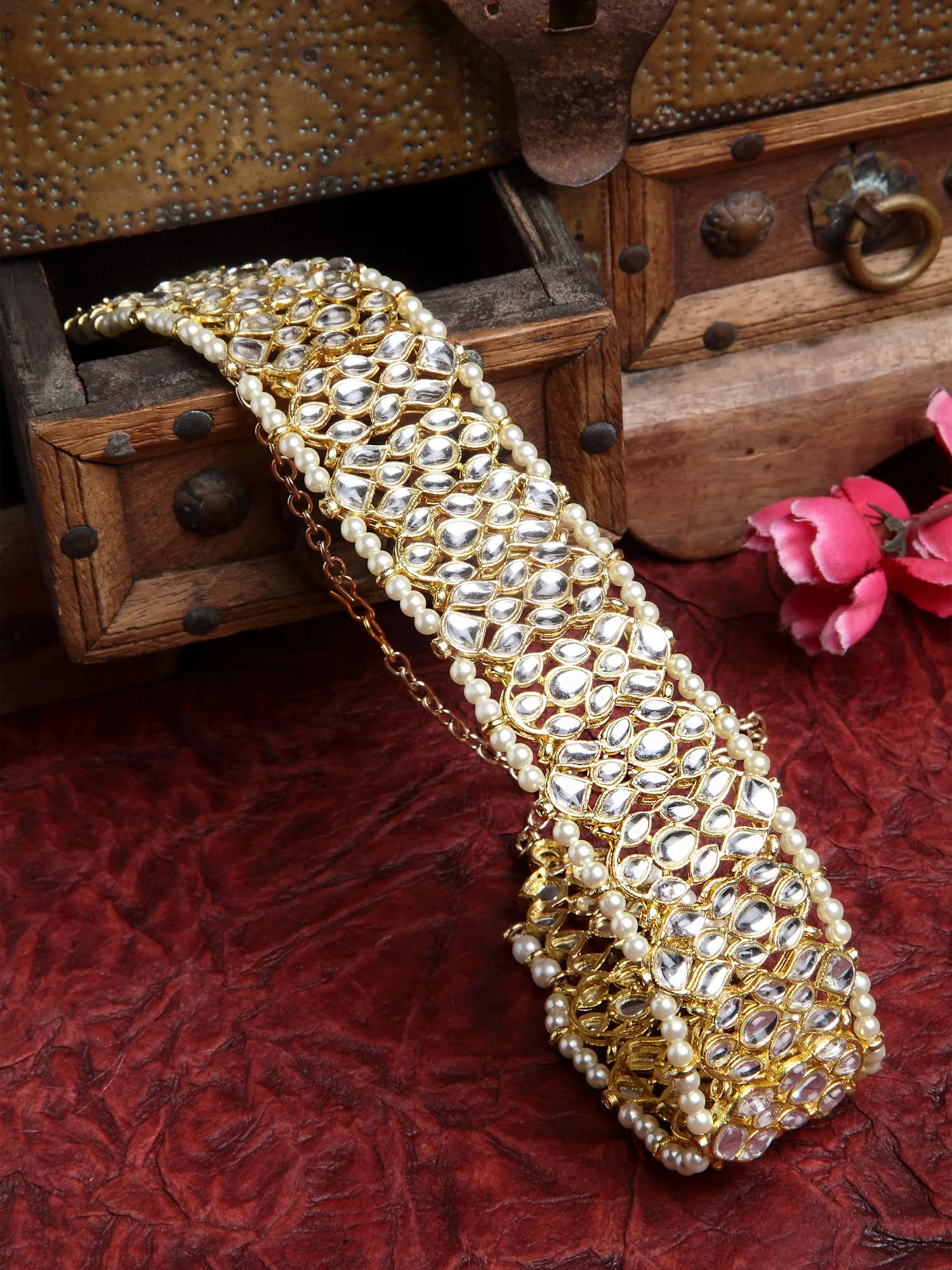 Gold-Plated Handcrafted Kundan-Embellished Hairband