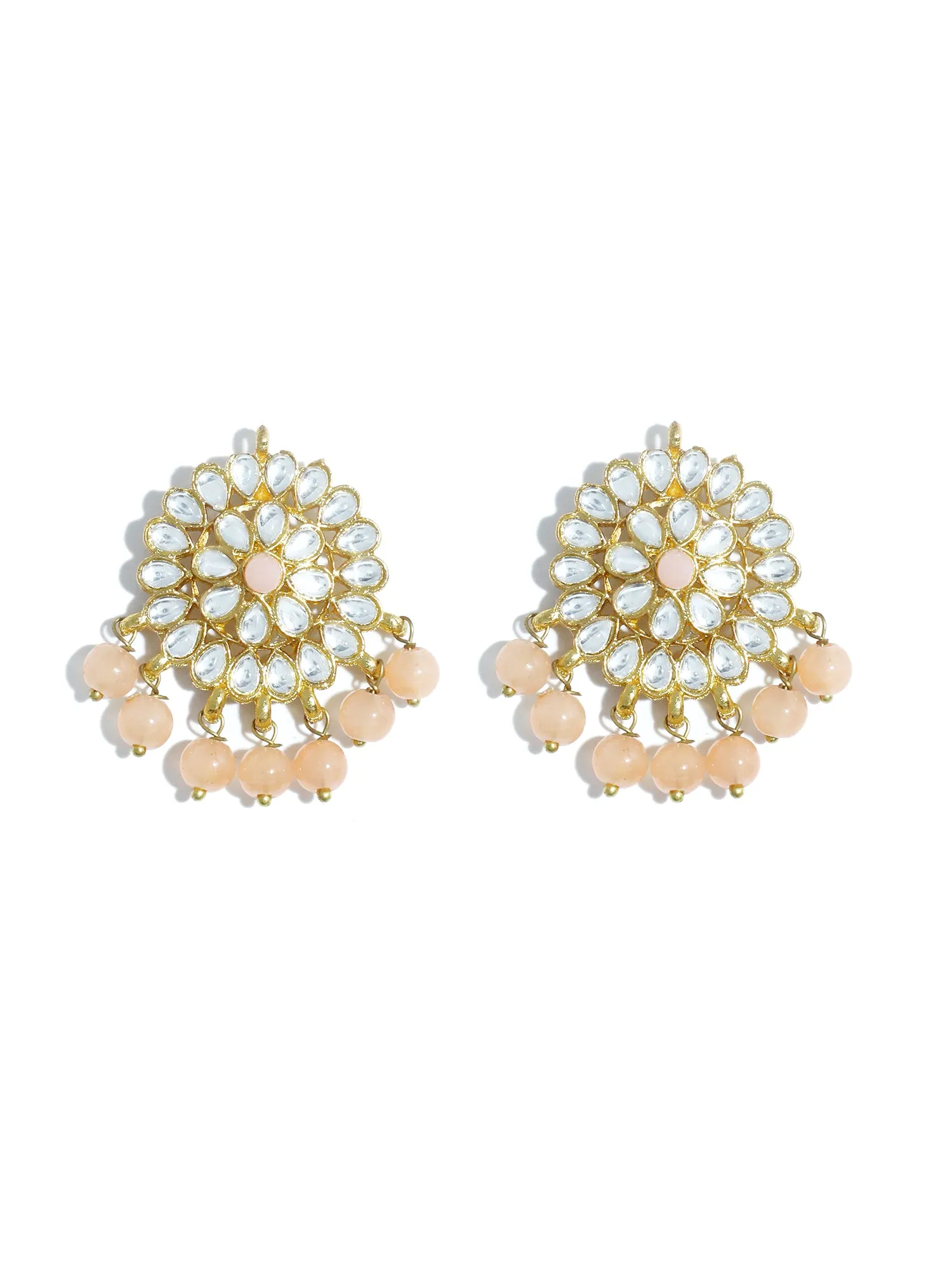 Gold Plated Peach Beads Kundan Dangler Earrings for Women