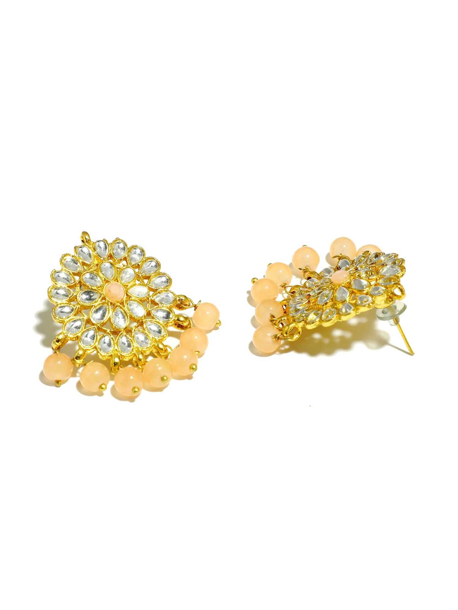 Gold Plated Peach Beads Kundan Dangler Earrings for Women